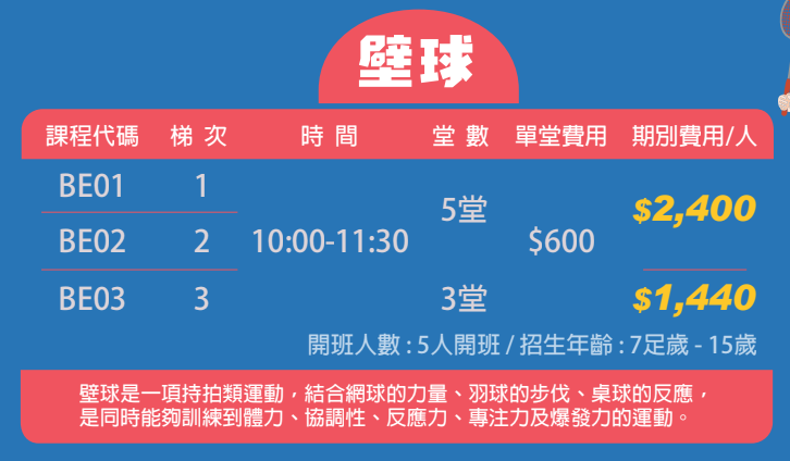 板橋國民運動中心壁球冬令營