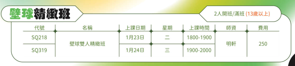 大里國民暨兒童運動中心1月球類體驗班