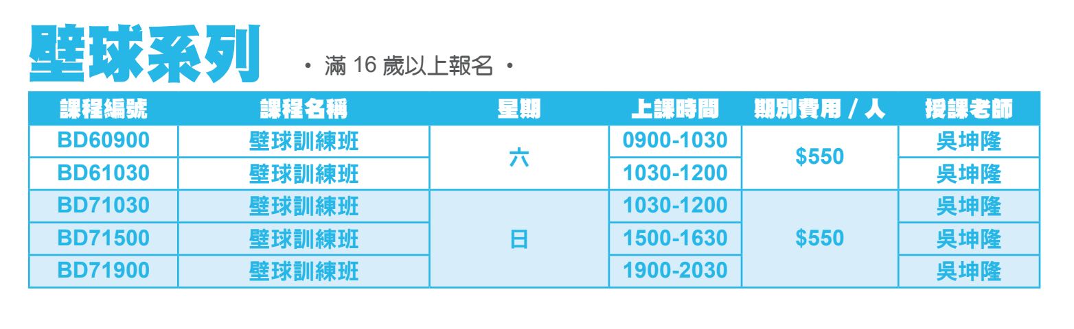 【大安運動中心】 8月單堂體驗課程來啦！包含壁球課程