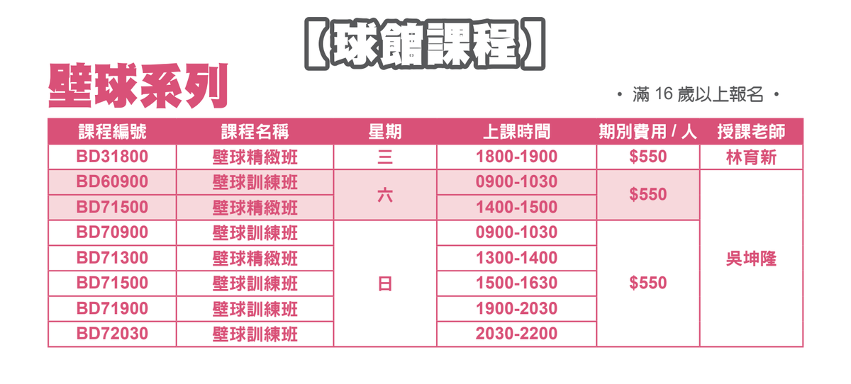 大安運動中心10月單堂壁球體驗課程來啦!