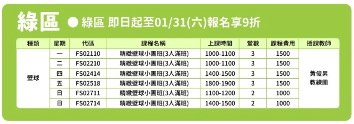信義運動中心2月單月壁球課程優惠